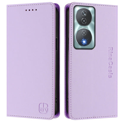 Honor 90 Smart Dual-Folded Magnetic Suction RFID Blocking PU Leather Wallet Phone Case with Card Slots, Cash Pocket, Kickstand, Full Protective Flip Cover