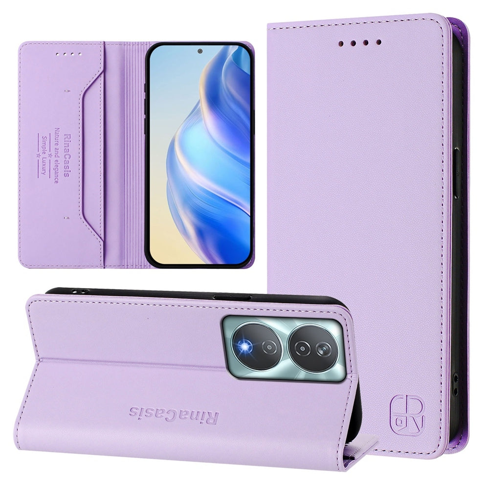 Honor X7b 4G Dual-Folded Magnetic Suction RFID Blocking PU Leather Wallet Phone Case with Card Slots, Cash Pocket, Kickstand, Full Protective Flip Cover