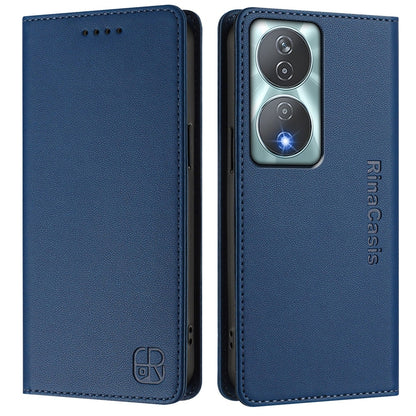 Honor 90 Smart Dual-Folded Magnetic Suction RFID Blocking PU Leather Wallet Phone Case with Card Slots, Cash Pocket, Kickstand, Full Protective Flip Cover