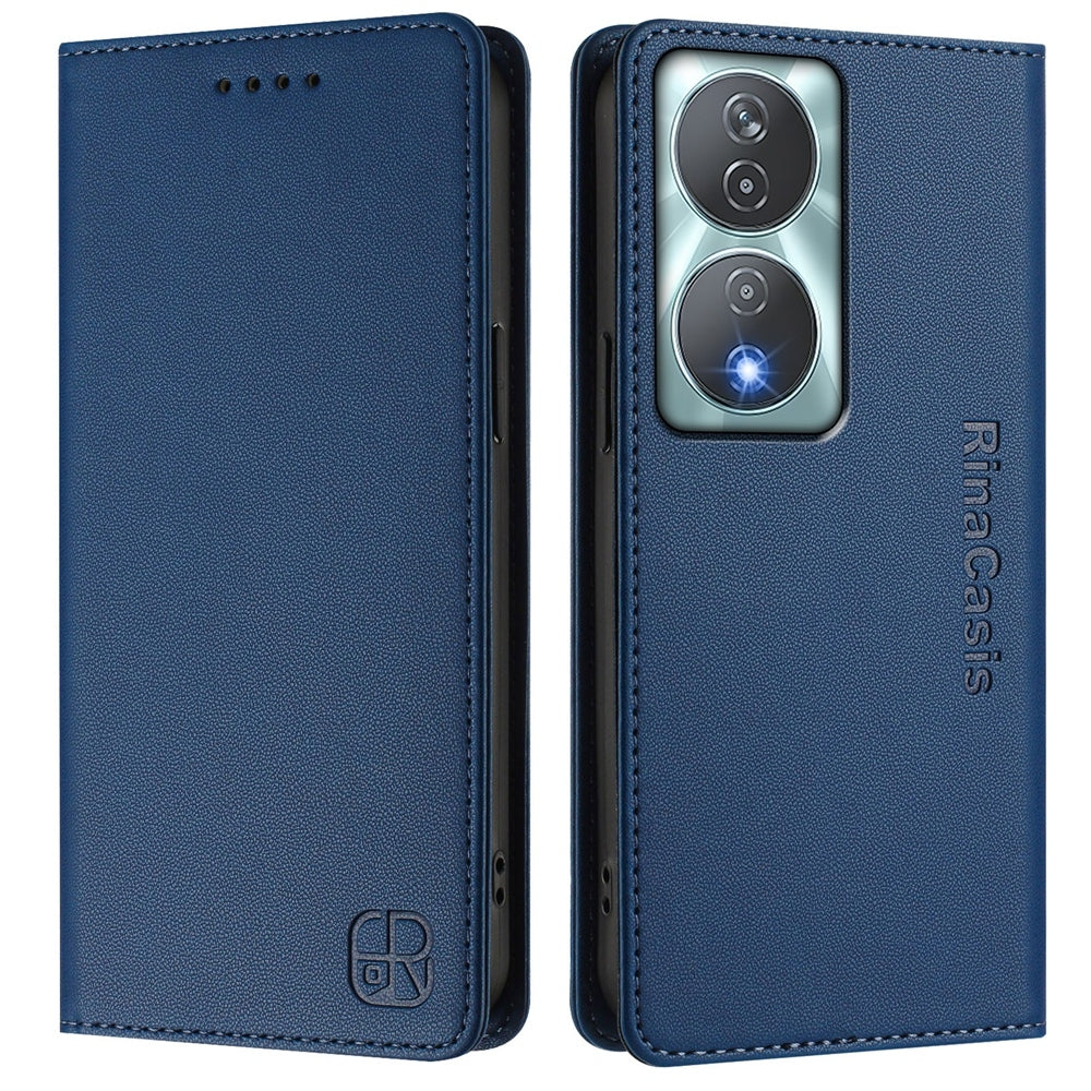 Honor X7b 5G Dual-Folded Magnetic Suction RFID Blocking PU Leather Wallet Phone Case with Card Slots, Cash Pocket, Kickstand, Full Protective Flip Cover
