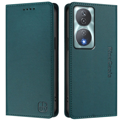 Honor 90 Smart Dual-Folded Magnetic Suction RFID Blocking PU Leather Wallet Phone Case with Card Slots, Cash Pocket, Kickstand, Full Protective Flip Cover