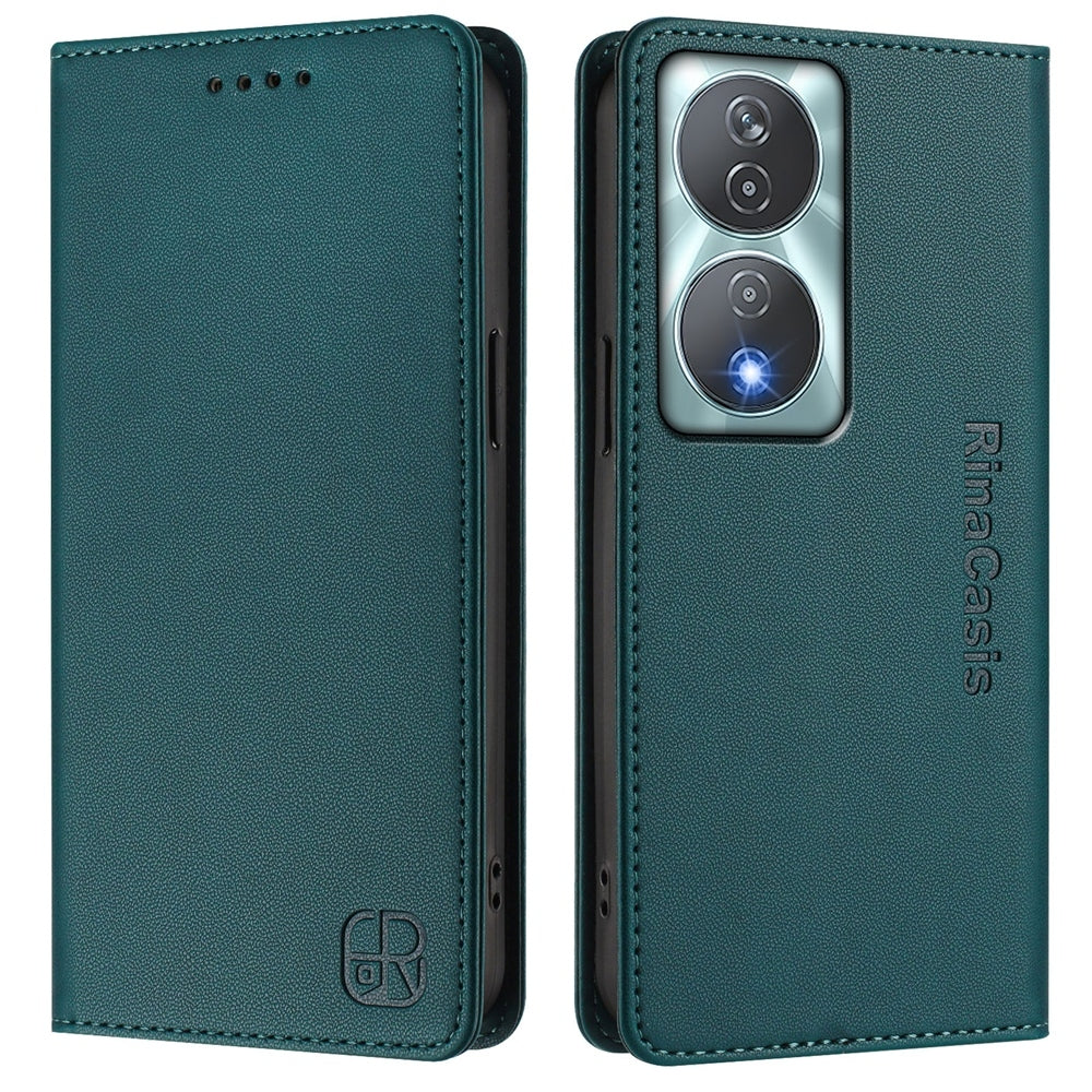 Honor X7b 5G Dual-Folded Magnetic Suction RFID Blocking PU Leather Wallet Phone Case with Card Slots, Cash Pocket, Kickstand, Full Protective Flip Cover