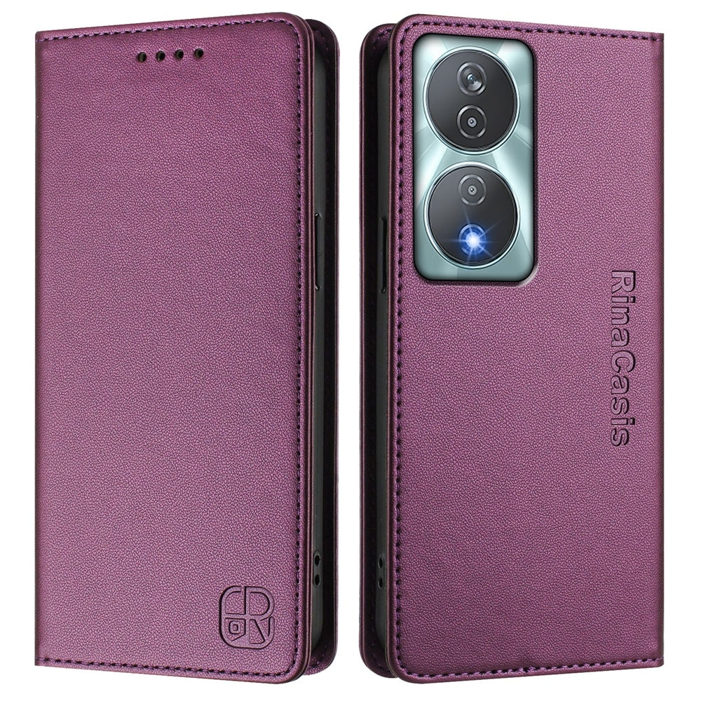 Honor 90 Smart Dual-Folded Magnetic Suction RFID Blocking PU Leather Wallet Phone Case with Card Slots, Cash Pocket, Kickstand, Full Protective Flip Cover