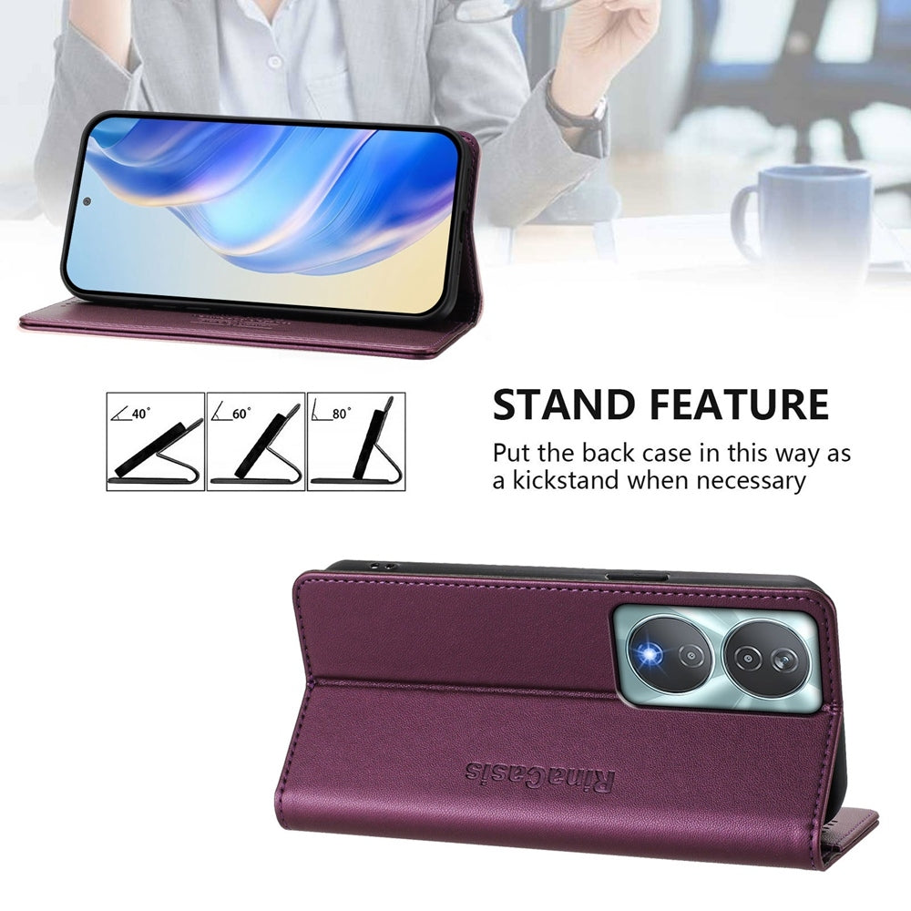 Honor 90 Smart Dual-Folded Magnetic Suction RFID Blocking PU Leather Wallet Phone Case with Card Slots, Cash Pocket, Kickstand, Full Protective Flip Cover