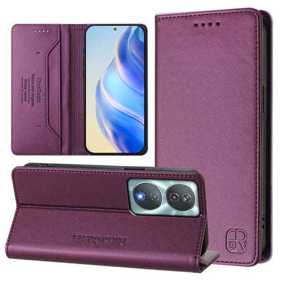 Honor X7b 4G Dual-Folded Magnetic Suction RFID Blocking PU Leather Wallet Phone Case with Card Slots, Cash Pocket, Kickstand, Full Protective Flip Cover