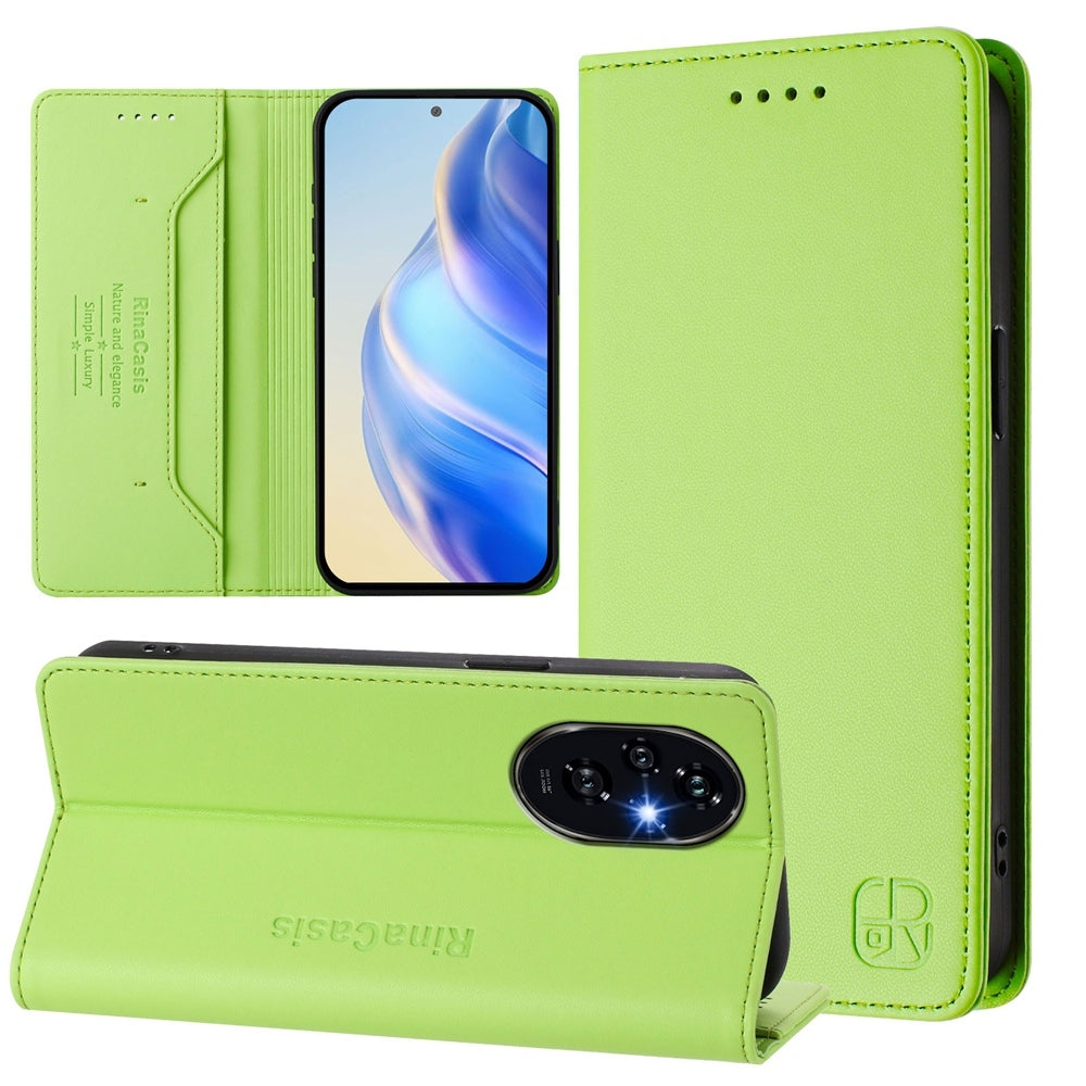 Honor 200 Dual-Folded Magnetic Suction RFID Blocking PU Leather Wallet Phone Case with Card Slots, Cash Pocket, Kickstand, Full Protective Flip Cover