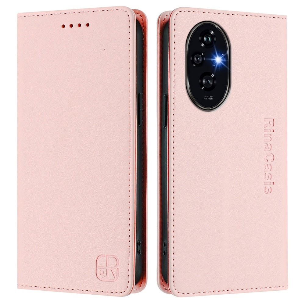 Honor 200 Dual-Folded Magnetic Suction RFID Blocking PU Leather Wallet Phone Case with Card Slots, Cash Pocket, Kickstand, Full Protective Flip Cover