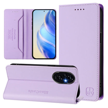 Honor 200 Dual-Folded Magnetic Suction RFID Blocking PU Leather Wallet Phone Case with Card Slots, Cash Pocket, Kickstand, Full Protective Flip Cover
