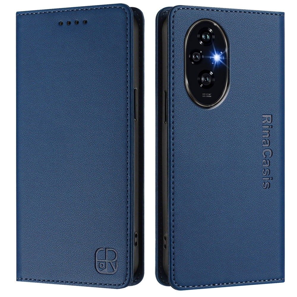Honor 200 Dual-Folded Magnetic Suction RFID Blocking PU Leather Wallet Phone Case with Card Slots, Cash Pocket, Kickstand, Full Protective Flip Cover