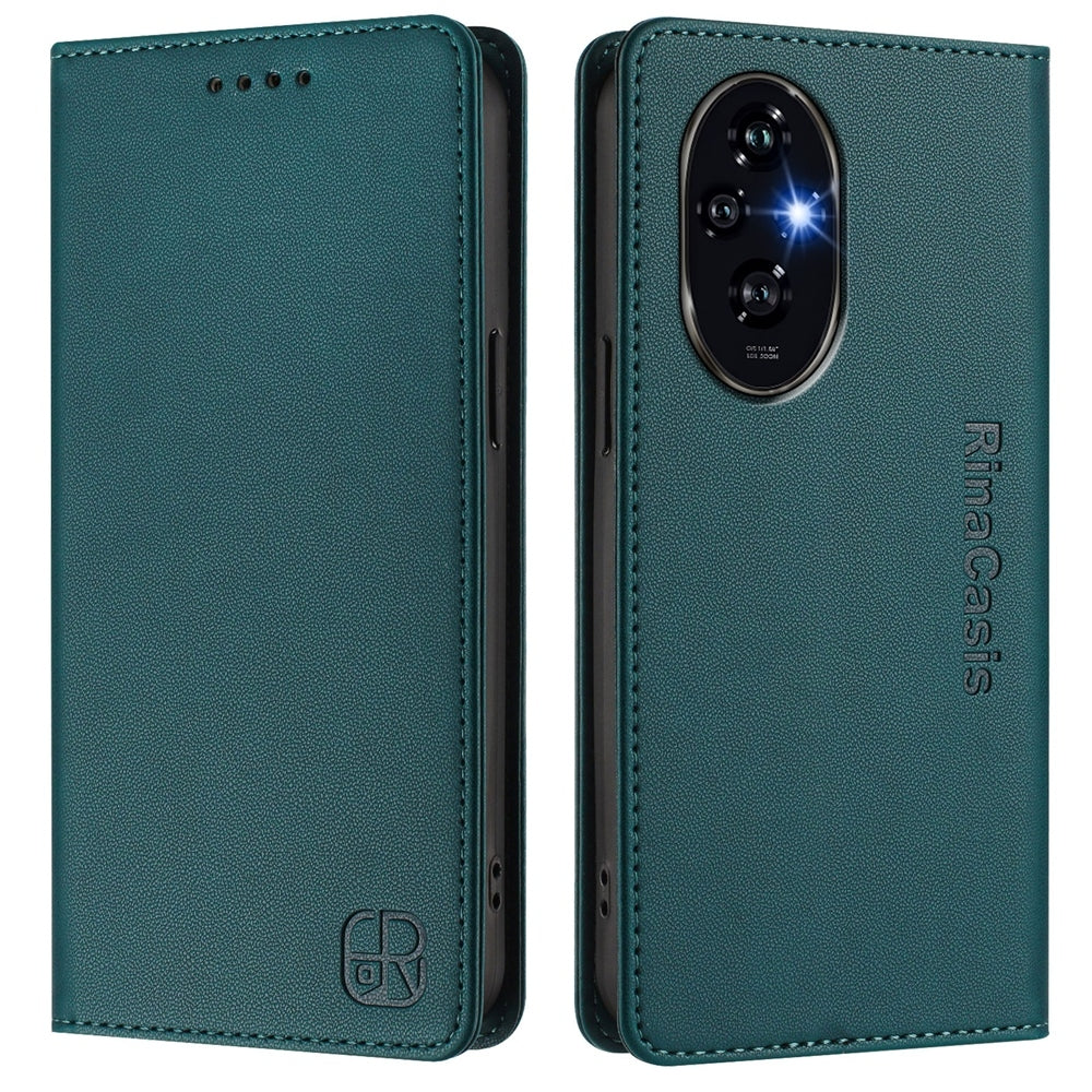 Honor 200 Dual-Folded Magnetic Suction RFID Blocking PU Leather Wallet Phone Case with Card Slots, Cash Pocket, Kickstand, Full Protective Flip Cover