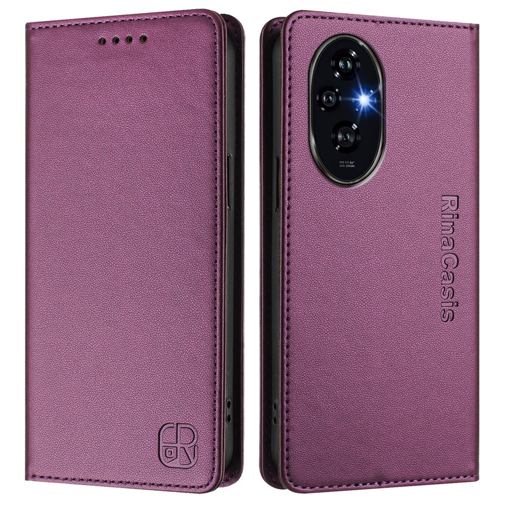 Honor 200 Dual-Folded Magnetic Suction RFID Blocking PU Leather Wallet Phone Case with Card Slots, Cash Pocket, Kickstand, Full Protective Flip Cover