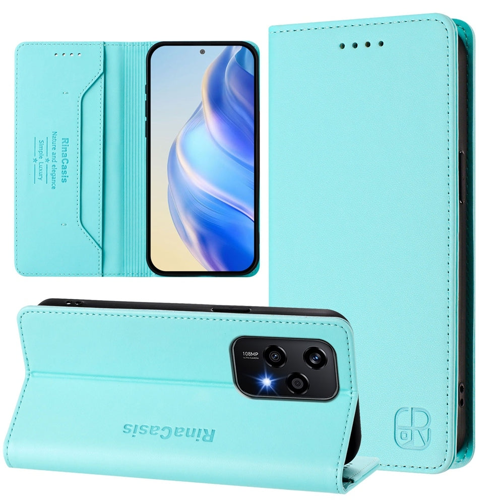 Honor 200 Lite Dual-Folded Magnetic Suction RFID Blocking PU Leather Wallet Phone Case with Card Slots, Cash Pocket, Kickstand, Full Protective Flip Cover