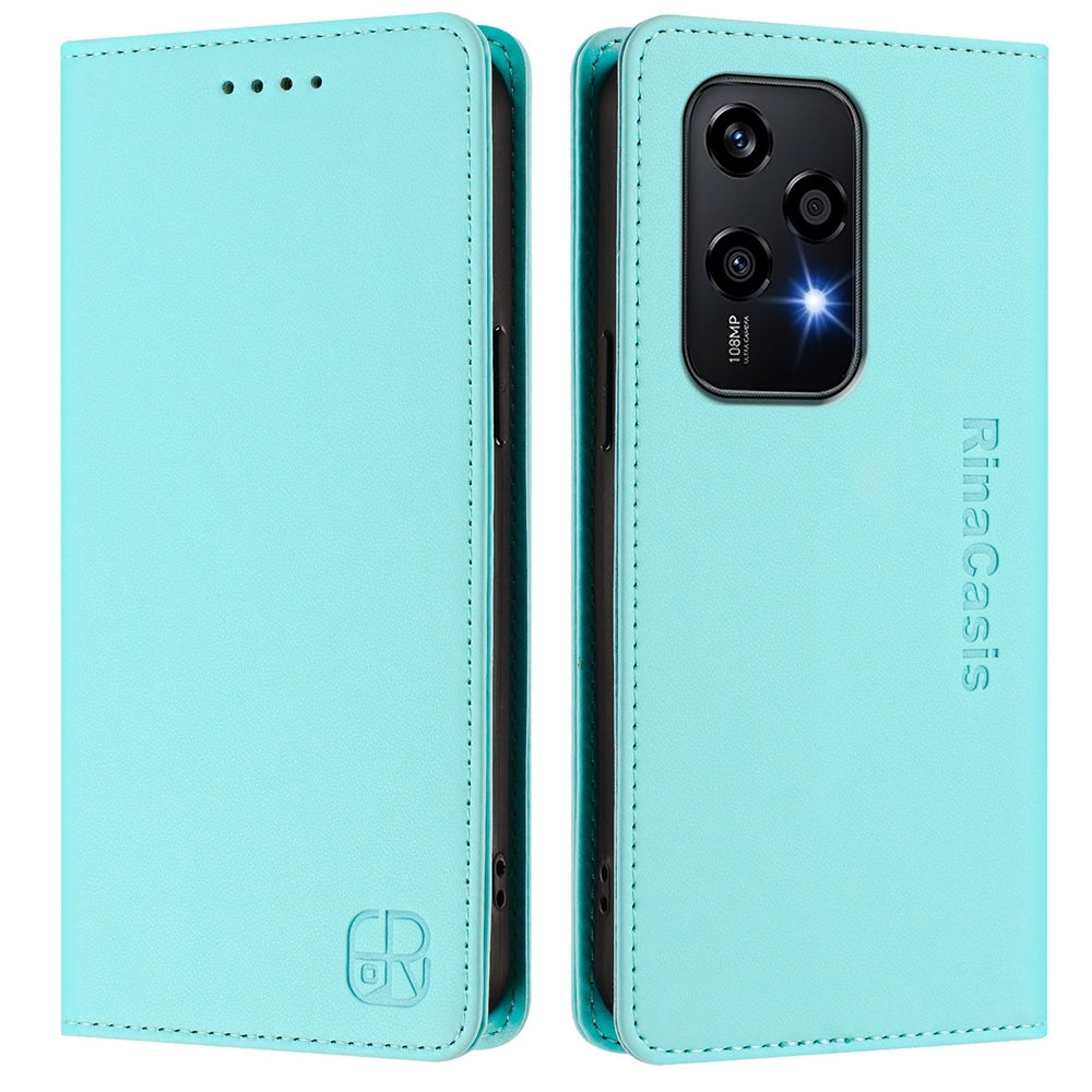 Honor 200 Lite Dual-Folded Magnetic Suction RFID Blocking PU Leather Wallet Phone Case with Card Slots, Cash Pocket, Kickstand, Full Protective Flip Cover