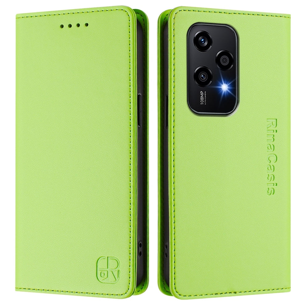Honor 200 Lite Dual-Folded Magnetic Suction RFID Blocking PU Leather Wallet Phone Case with Card Slots, Cash Pocket, Kickstand, Full Protective Flip Cover