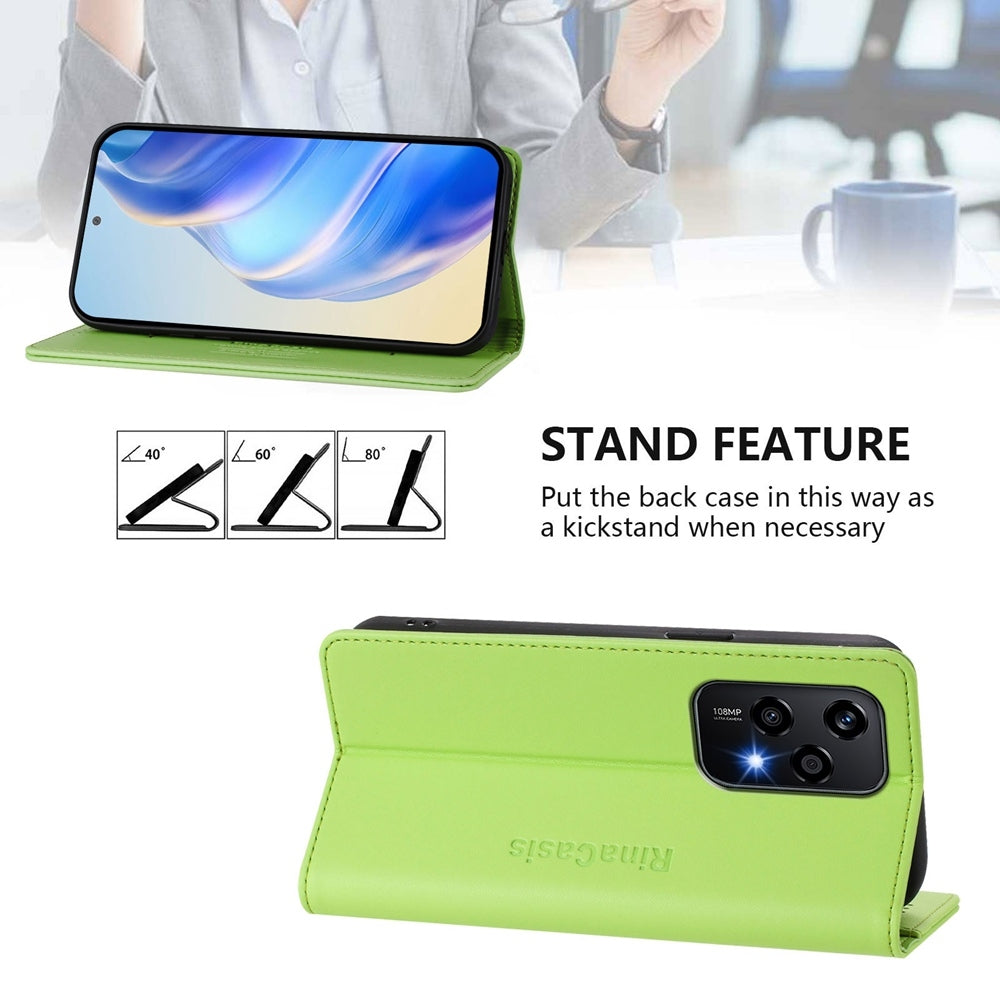 Honor 200 Lite Dual-Folded Magnetic Suction RFID Blocking PU Leather Wallet Phone Case with Card Slots, Cash Pocket, Kickstand, Full Protective Flip Cover