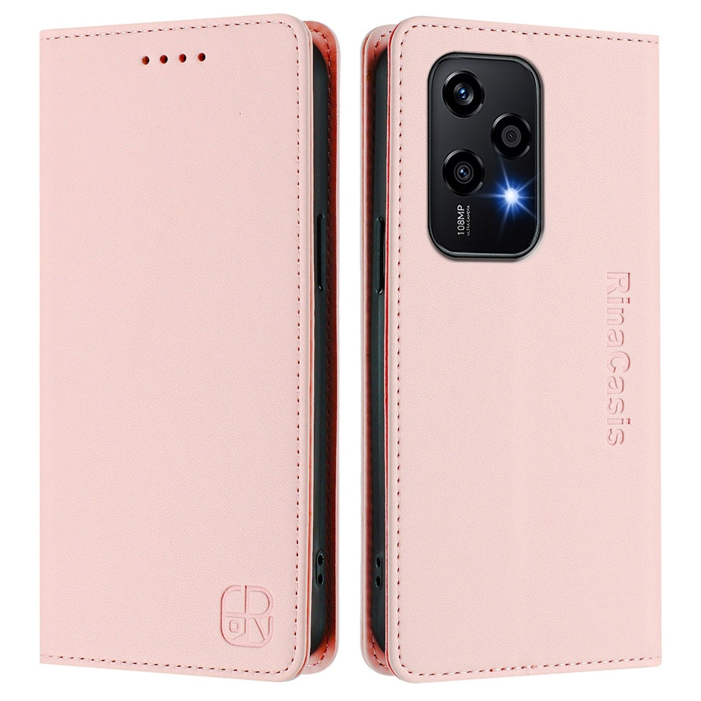 Honor 200 Lite Dual-Folded Magnetic Suction RFID Blocking PU Leather Wallet Phone Case with Card Slots, Cash Pocket, Kickstand, Full Protective Flip Cover