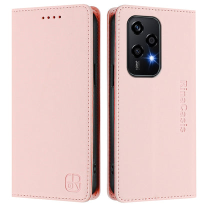 Honor 200 Lite Dual-Folded Magnetic Suction RFID Blocking PU Leather Wallet Phone Case with Card Slots, Cash Pocket, Kickstand, Full Protective Flip Cover