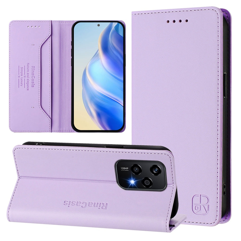 Honor 200 Lite Dual-Folded Magnetic Suction RFID Blocking PU Leather Wallet Phone Case with Card Slots, Cash Pocket, Kickstand, Full Protective Flip Cover