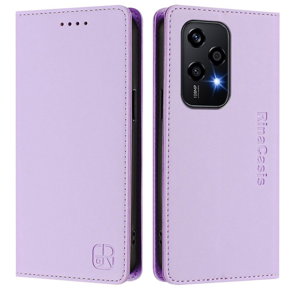 Honor 200 Lite Dual-Folded Magnetic Suction RFID Blocking PU Leather Wallet Phone Case with Card Slots, Cash Pocket, Kickstand, Full Protective Flip Cover