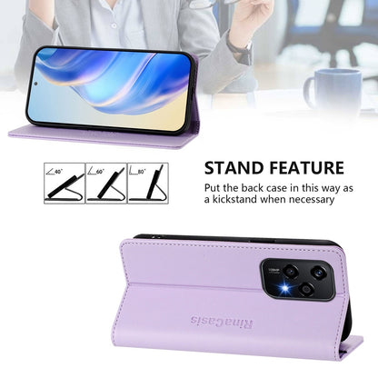 Honor 200 Lite Dual-Folded Magnetic Suction RFID Blocking PU Leather Wallet Phone Case with Card Slots, Cash Pocket, Kickstand, Full Protective Flip Cover