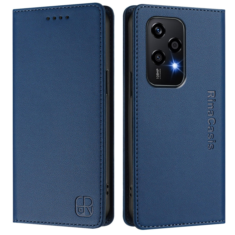 Honor 200 Lite Dual-Folded Magnetic Suction RFID Blocking PU Leather Wallet Phone Case with Card Slots, Cash Pocket, Kickstand, Full Protective Flip Cover