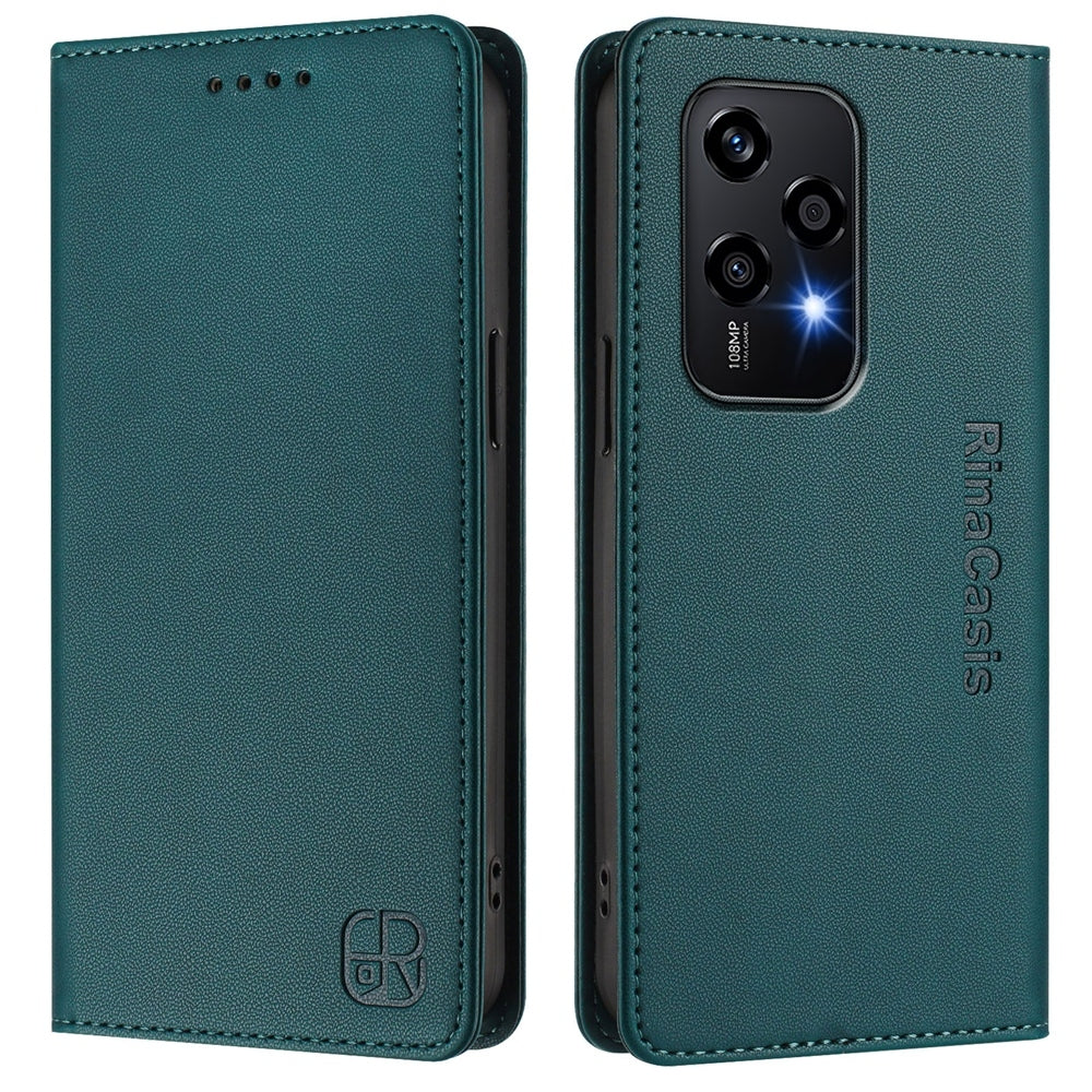 Honor 200 Lite Dual-Folded Magnetic Suction RFID Blocking PU Leather Wallet Phone Case with Card Slots, Cash Pocket, Kickstand, Full Protective Flip Cover