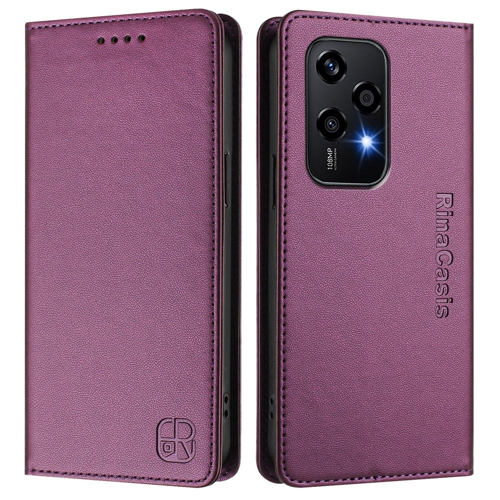 Honor 200 Lite Dual-Folded Magnetic Suction RFID Blocking PU Leather Wallet Phone Case with Card Slots, Cash Pocket, Kickstand, Full Protective Flip Cover