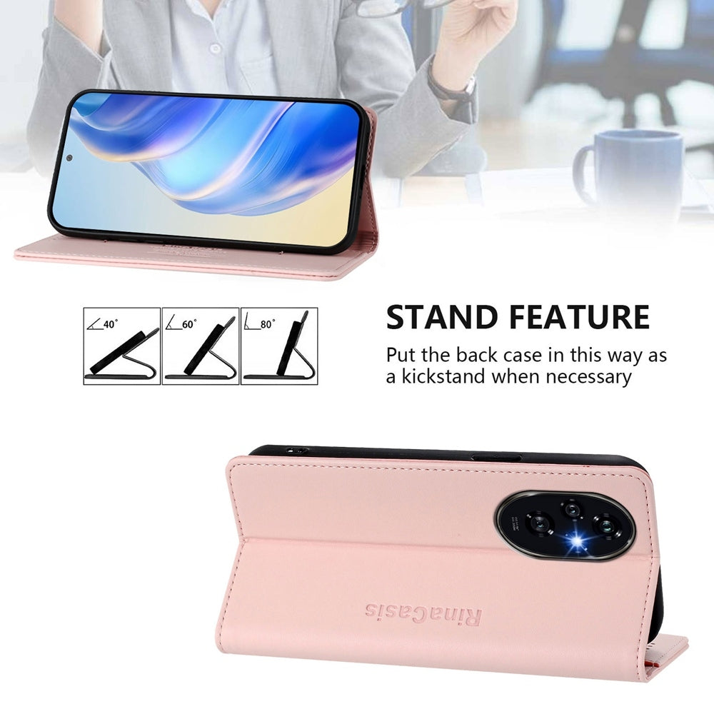 Honor 200 Pro Dual-Folded Magnetic Suction RFID Blocking PU Leather Wallet Phone Case with Card Slots, Cash Pocket, Kickstand, Full Protective Flip Cover