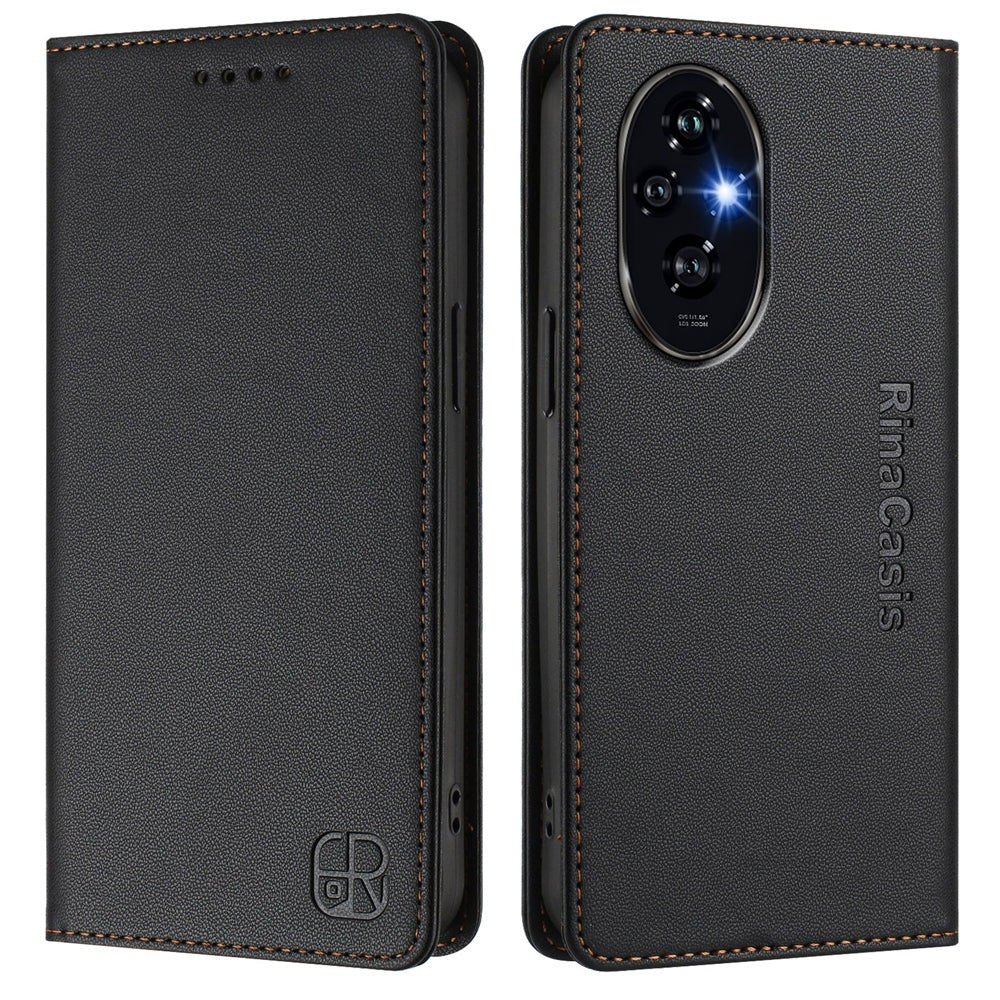 Honor 200 Pro Dual-Folded Magnetic Suction RFID Blocking PU Leather Wallet Phone Case with Card Slots, Cash Pocket, Kickstand, Full Protective Flip Cover