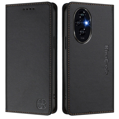Honor 200 Pro Dual-Folded Magnetic Suction RFID Blocking PU Leather Wallet Phone Case with Card Slots, Cash Pocket, Kickstand, Full Protective Flip Cover