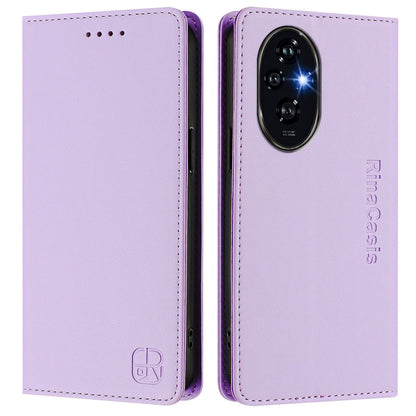 Honor 200 Pro Dual-Folded Magnetic Suction RFID Blocking PU Leather Wallet Phone Case with Card Slots, Cash Pocket, Kickstand, Full Protective Flip Cover