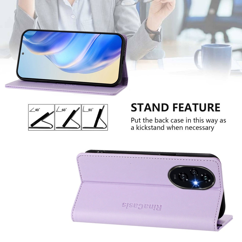 Honor 200 Pro Dual-Folded Magnetic Suction RFID Blocking PU Leather Wallet Phone Case with Card Slots, Cash Pocket, Kickstand, Full Protective Flip Cover