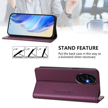 Honor 200 Pro Dual-Folded Magnetic Suction RFID Blocking PU Leather Wallet Phone Case with Card Slots, Cash Pocket, Kickstand, Full Protective Flip Cover