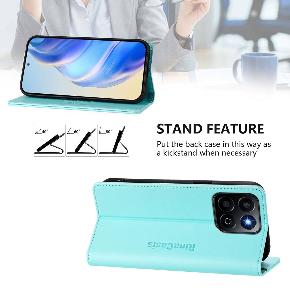 Honor 200 Smart Dual-Folded Magnetic Suction RFID Blocking PU Leather Wallet Phone Case with Card Slots, Cash Pocket, Kickstand, Full Protective Flip Cover