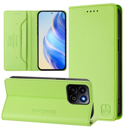 Honor X7c 4G Dual-Folded Magnetic Suction RFID Blocking PU Leather Wallet Phone Case with Card Slots, Cash Pocket, Kickstand, Full Protective Flip Cover
