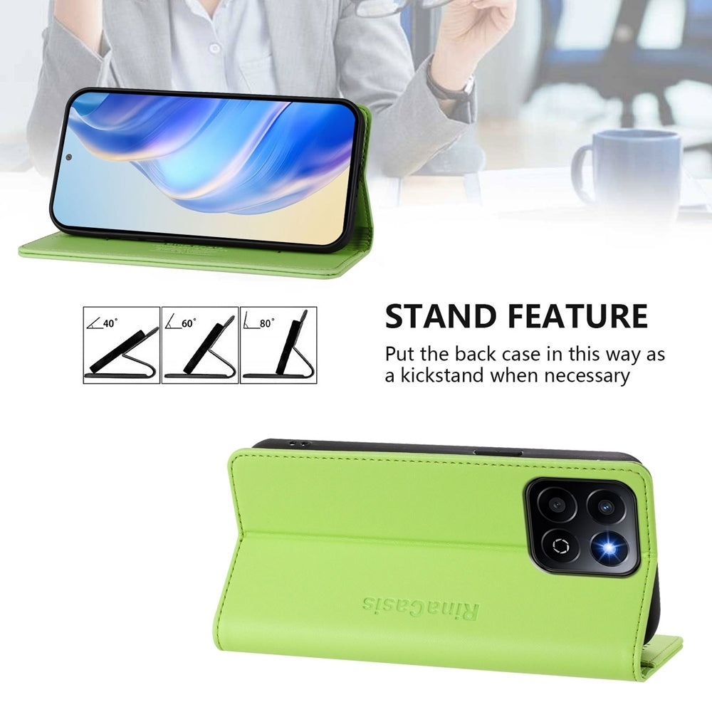 Honor 200 Smart Dual-Folded Magnetic Suction RFID Blocking PU Leather Wallet Phone Case with Card Slots, Cash Pocket, Kickstand, Full Protective Flip Cover