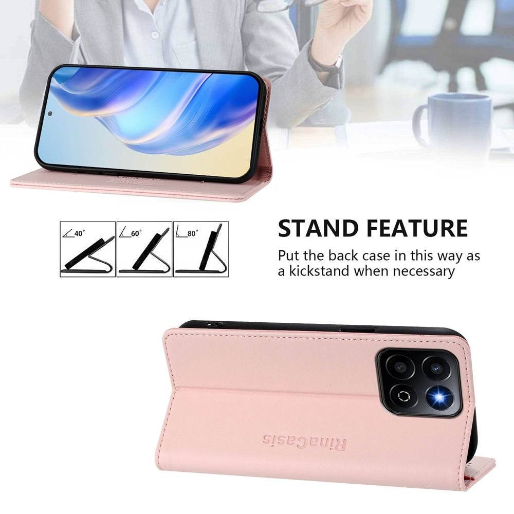 Honor 200 Smart Dual-Folded Magnetic Suction RFID Blocking PU Leather Wallet Phone Case with Card Slots, Cash Pocket, Kickstand, Full Protective Flip Cover