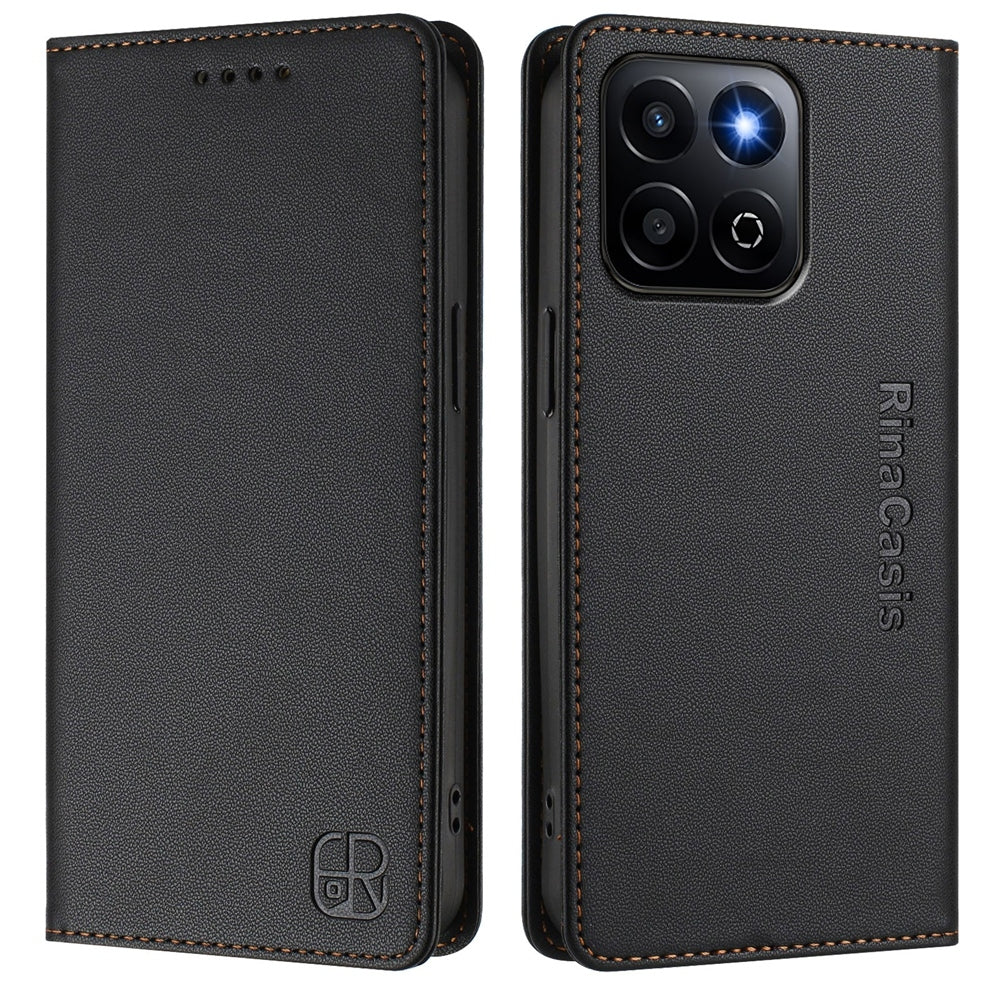 Honor 200 Smart Dual-Folded Magnetic Suction RFID Blocking PU Leather Wallet Phone Case with Card Slots, Cash Pocket, Kickstand, Full Protective Flip Cover