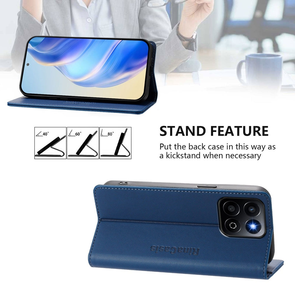 Honor 200 Smart Dual-Folded Magnetic Suction RFID Blocking PU Leather Wallet Phone Case with Card Slots, Cash Pocket, Kickstand, Full Protective Flip Cover