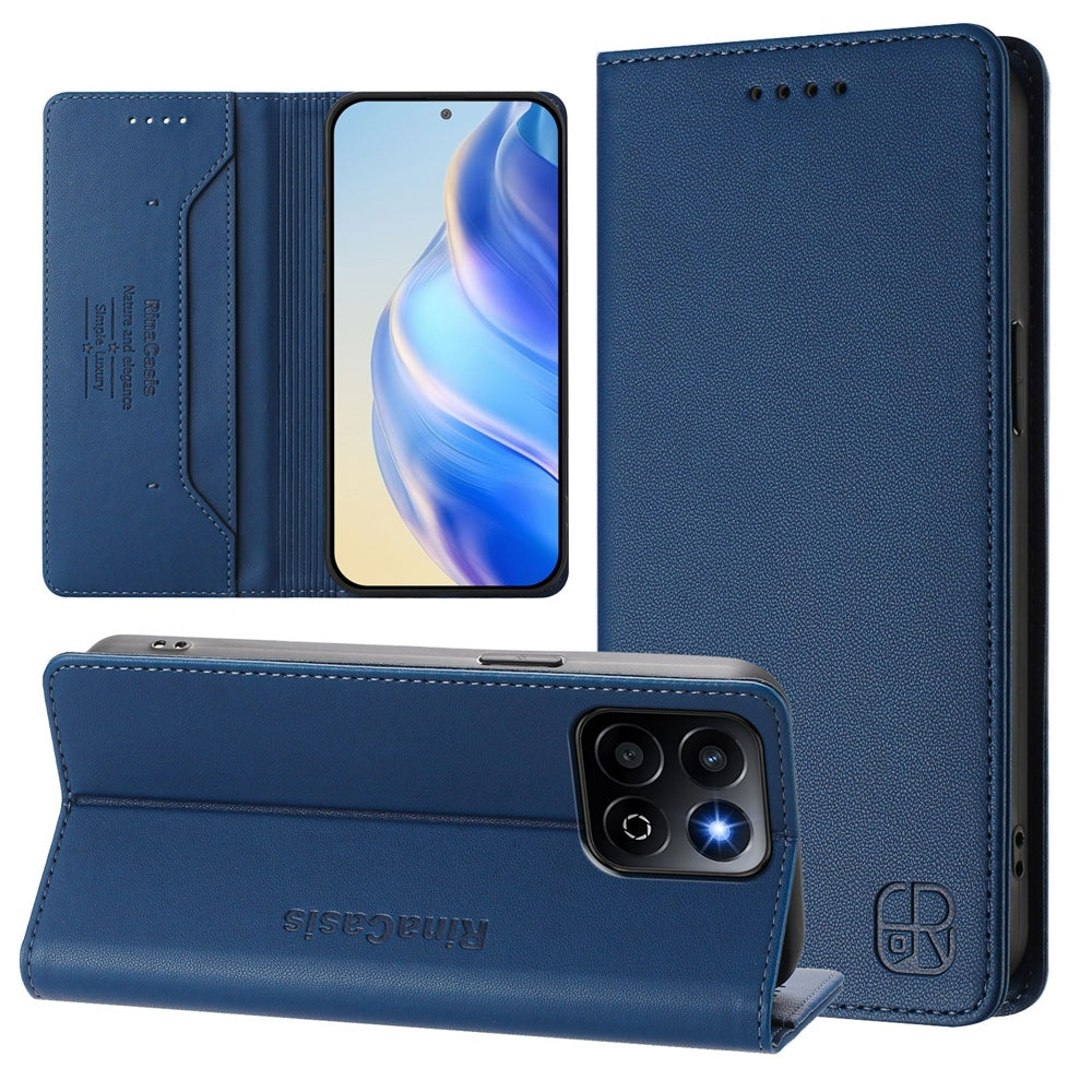 Honor X7c 4G Dual-Folded Magnetic Suction RFID Blocking PU Leather Wallet Phone Case with Card Slots, Cash Pocket, Kickstand, Full Protective Flip Cover