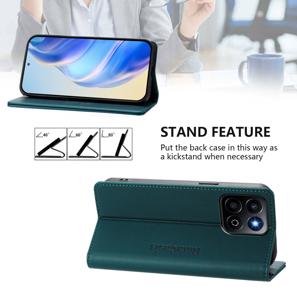 Honor X7c 4G Dual-Folded Magnetic Suction RFID Blocking PU Leather Wallet Phone Case with Card Slots, Cash Pocket, Kickstand, Full Protective Flip Cover