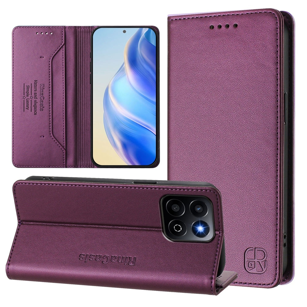 Honor 200 Smart Dual-Folded Magnetic Suction RFID Blocking PU Leather Wallet Phone Case with Card Slots, Cash Pocket, Kickstand, Full Protective Flip Cover