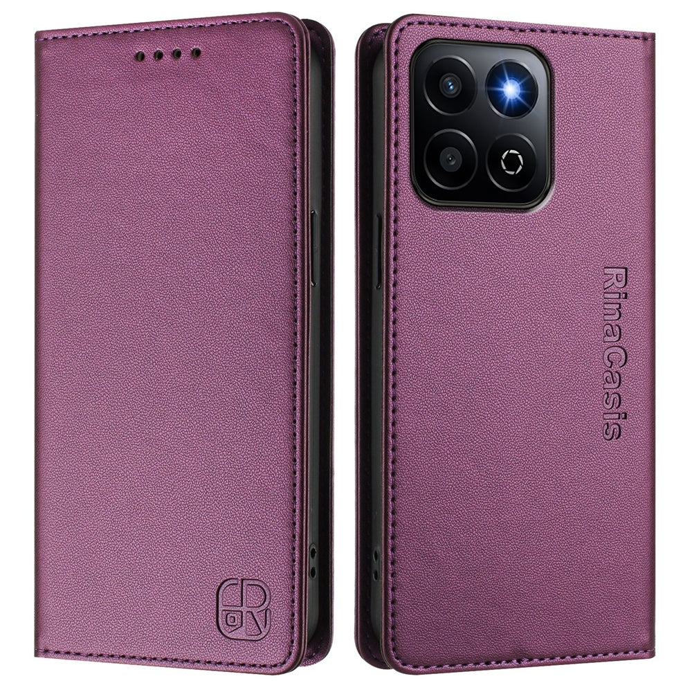 Honor X7c 4G Dual-Folded Magnetic Suction RFID Blocking PU Leather Wallet Phone Case with Card Slots, Cash Pocket, Kickstand, Full Protective Flip Cover