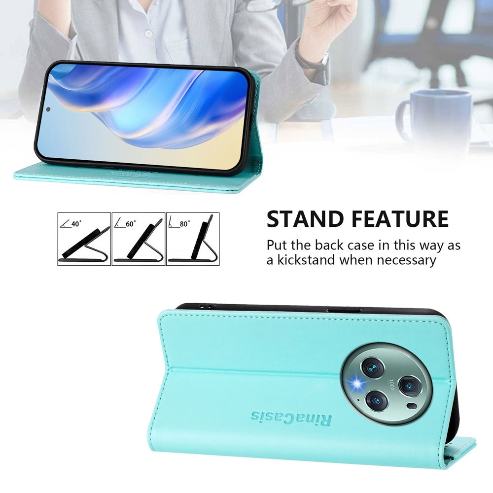 Honor Magic5 Pro Dual-Folded Magnetic Suction RFID Blocking PU Leather Wallet Phone Case with Card Slots, Cash Pocket, Kickstand, Full Protective Flip Cover