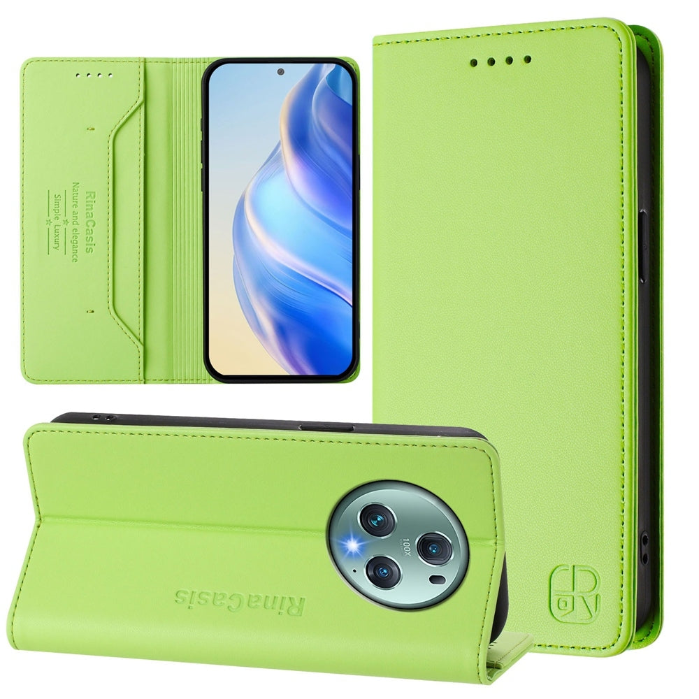Honor Magic5 Pro Dual-Folded Magnetic Suction RFID Blocking PU Leather Wallet Phone Case with Card Slots, Cash Pocket, Kickstand, Full Protective Flip Cover