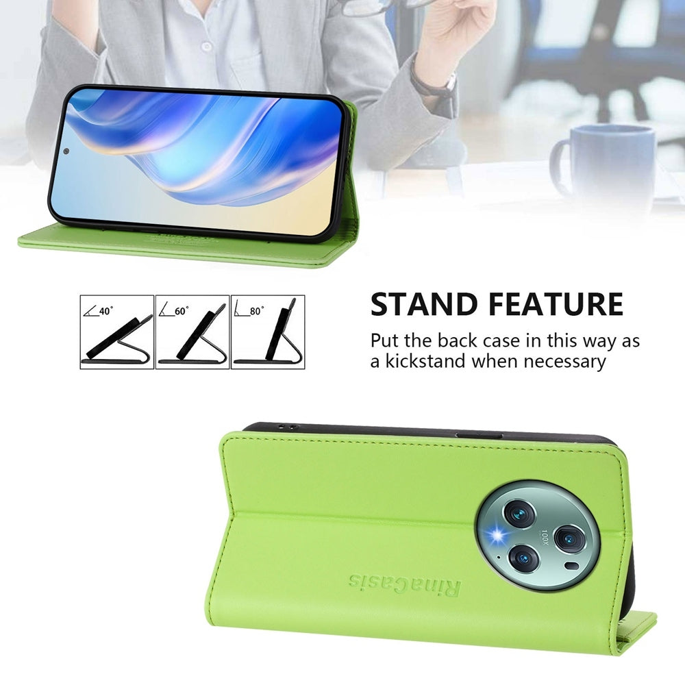 Honor Magic5 Pro Dual-Folded Magnetic Suction RFID Blocking PU Leather Wallet Phone Case with Card Slots, Cash Pocket, Kickstand, Full Protective Flip Cover