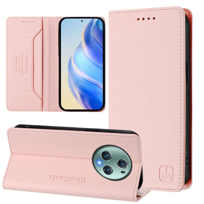 Honor Magic5 Pro Dual-Folded Magnetic Suction RFID Blocking PU Leather Wallet Phone Case with Card Slots, Cash Pocket, Kickstand, Full Protective Flip Cover