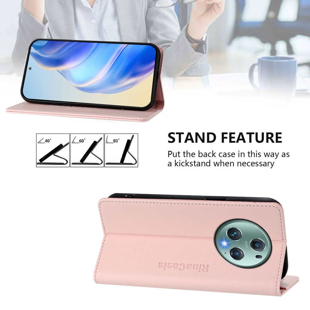 Honor Magic5 Pro Dual-Folded Magnetic Suction RFID Blocking PU Leather Wallet Phone Case with Card Slots, Cash Pocket, Kickstand, Full Protective Flip Cover