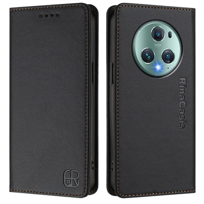 Honor Magic5 Pro Dual-Folded Magnetic Suction RFID Blocking PU Leather Wallet Phone Case with Card Slots, Cash Pocket, Kickstand, Full Protective Flip Cover