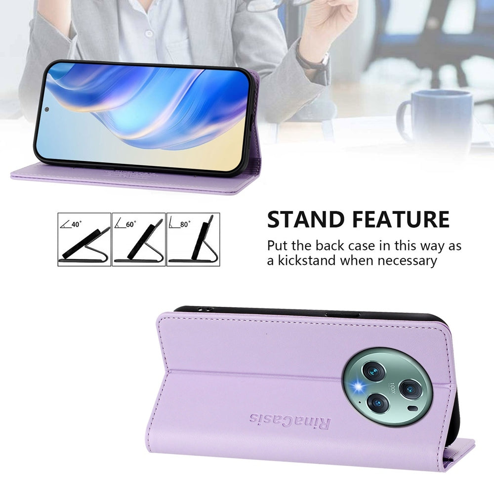 Honor Magic5 Pro Dual-Folded Magnetic Suction RFID Blocking PU Leather Wallet Phone Case with Card Slots, Cash Pocket, Kickstand, Full Protective Flip Cover